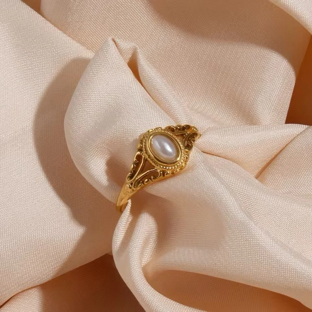 18k Gold Plated Delicate Natural Freshwater Pearl Rings - Picture 3 of 10